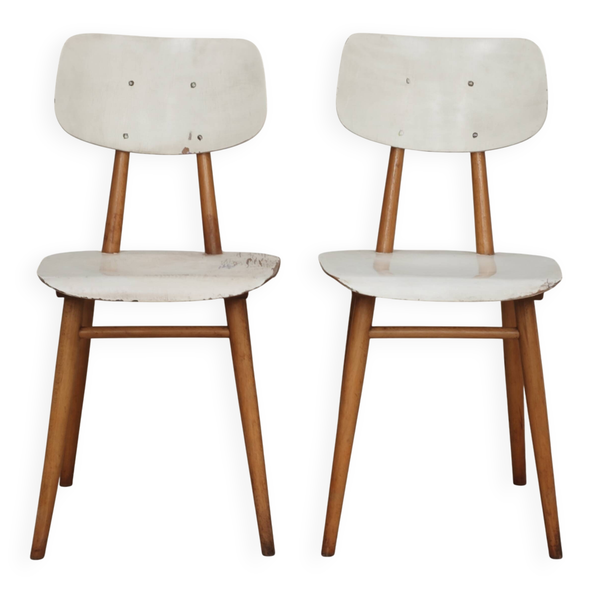 Pair of TON bystrice chairs, Thonet, white, Eastern Europe 1960.
