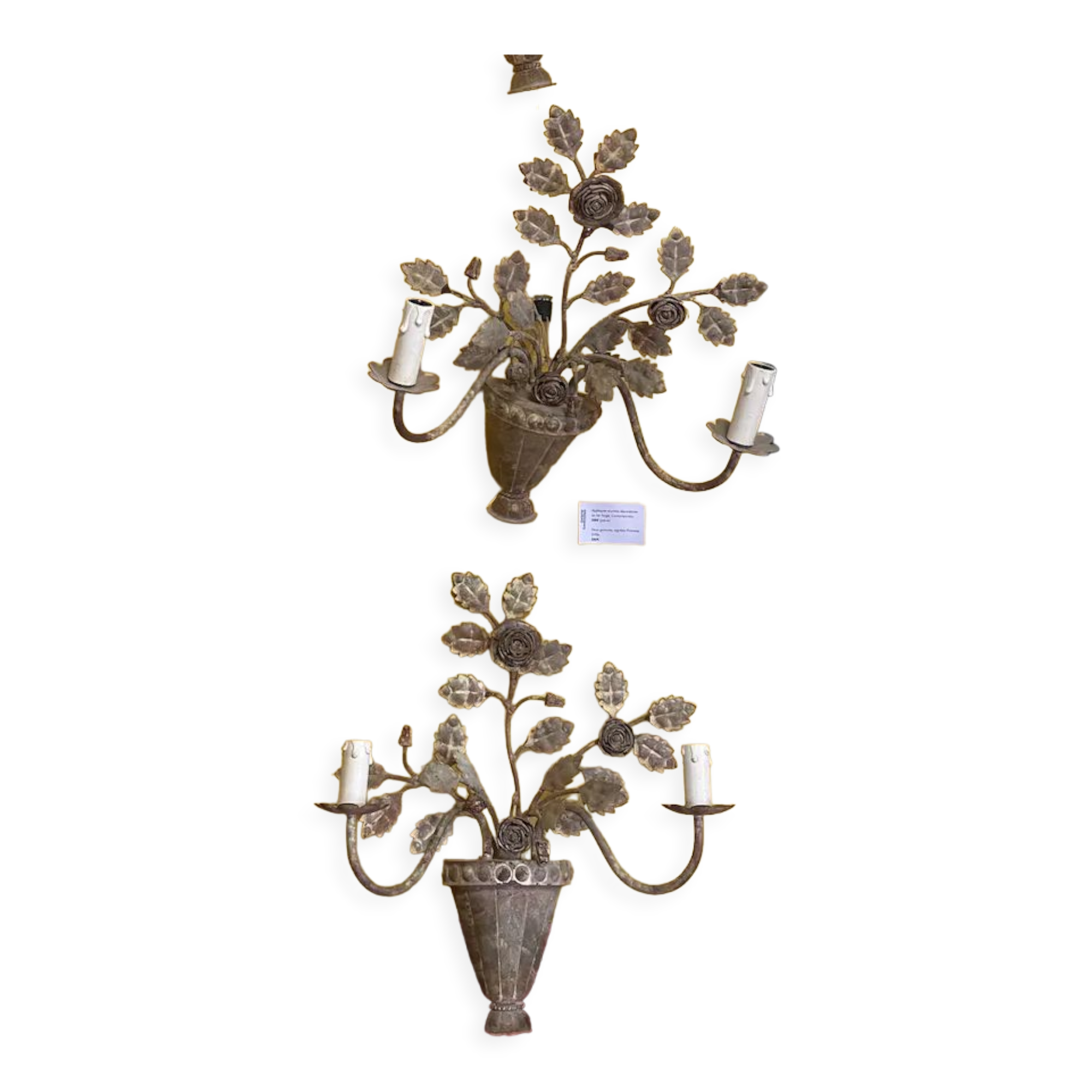 Set of two wrought iron wall sconces