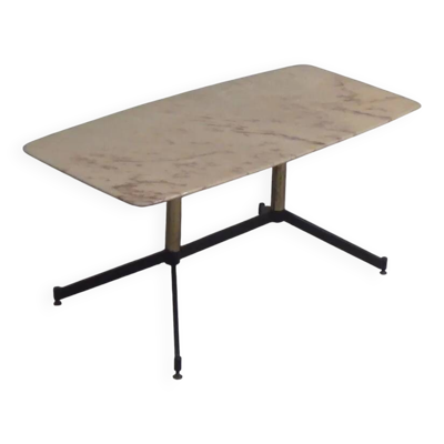 Table basse en marbre italien, style Gio Ponti, métal et laiton, années 1960