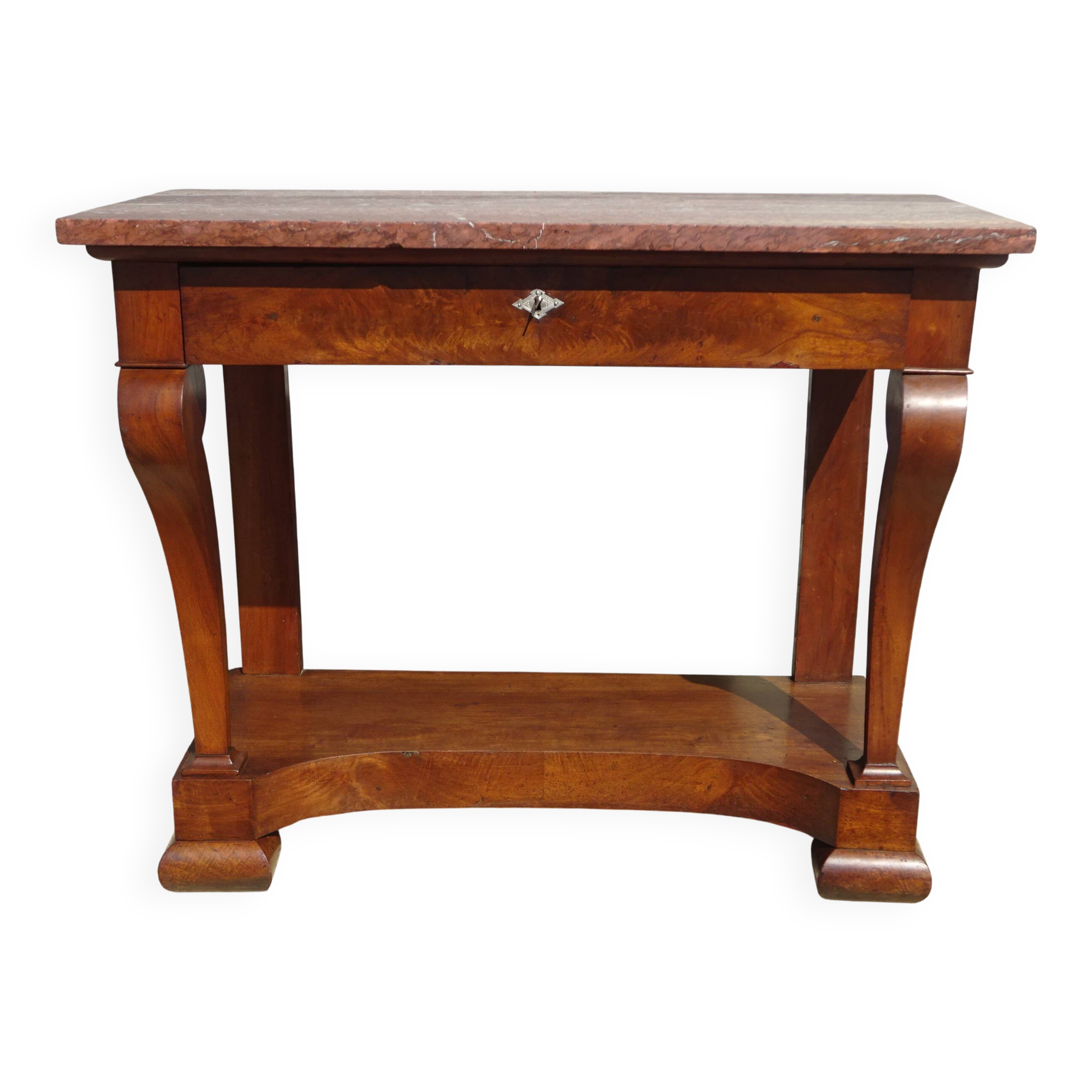 Console époque Restauration, style  Charles X en noyer avec marbre griotte