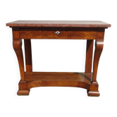 Console époque Restauration, style  Charles X en noyer avec marbre griotte