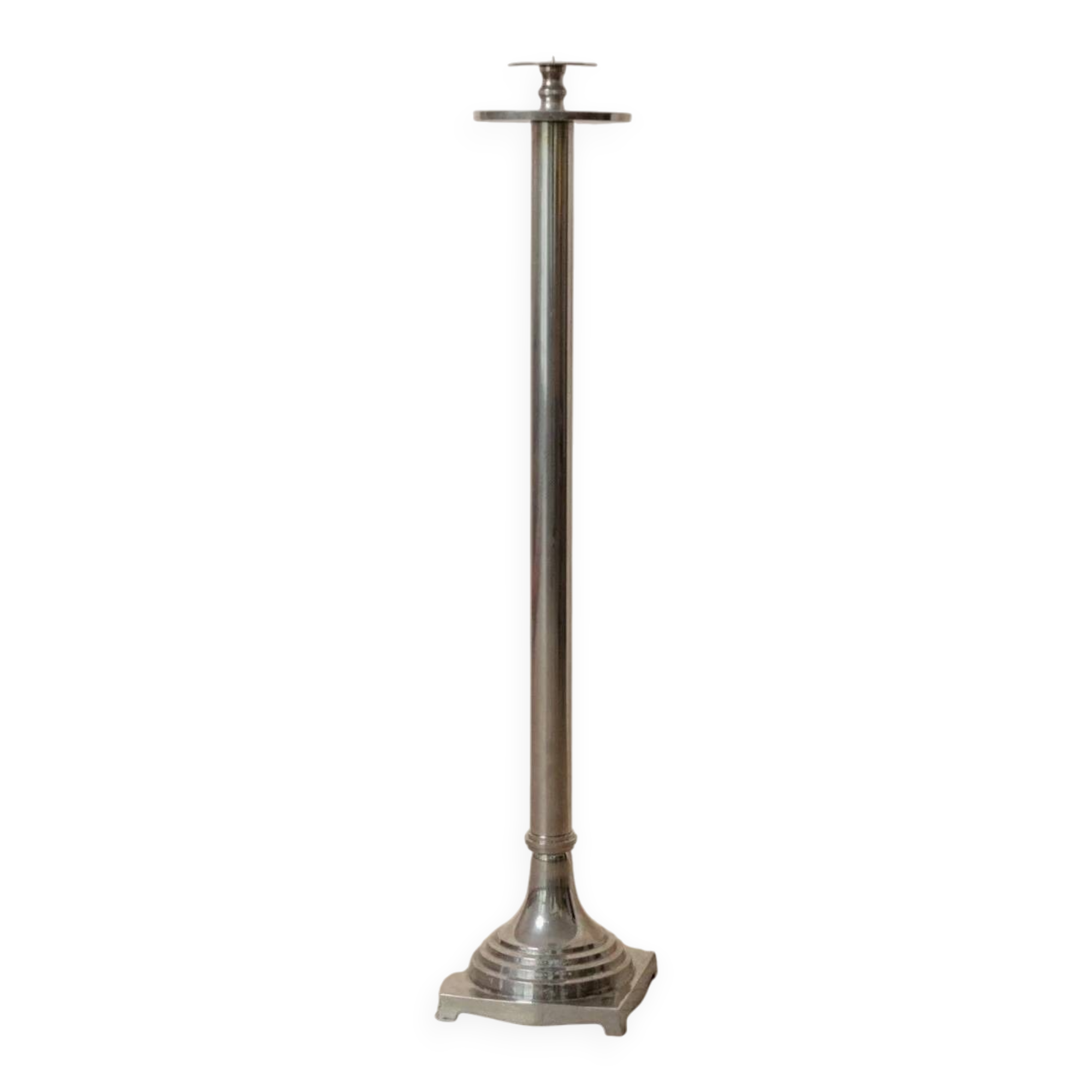 XXL Vintage Art Deco Candlestick in Silver Chrome-Plated Brass, Italy 1930s