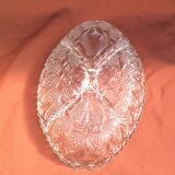 Sculpted oval glass plate with 4 compartments