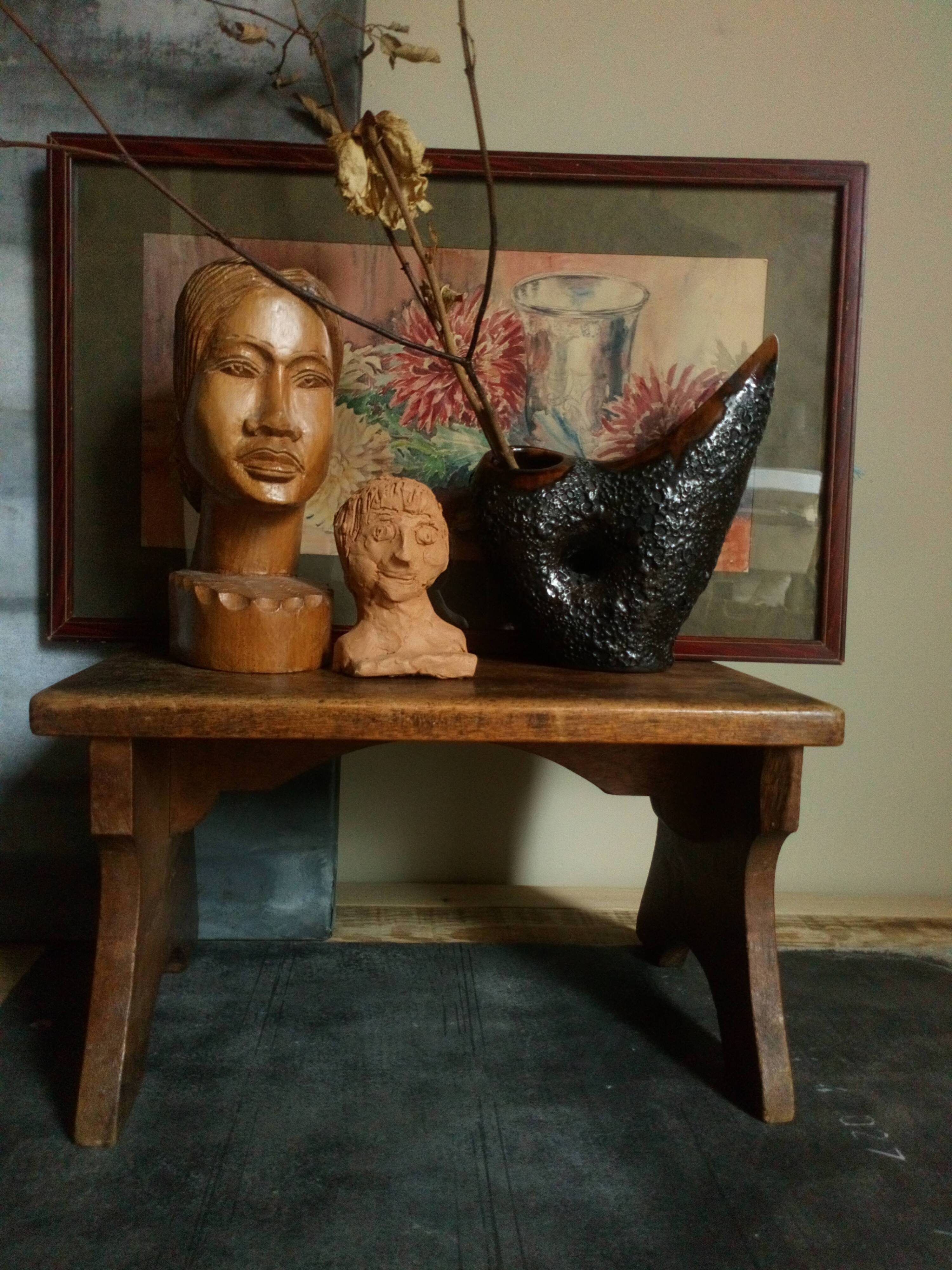 Old solid wood footring bench