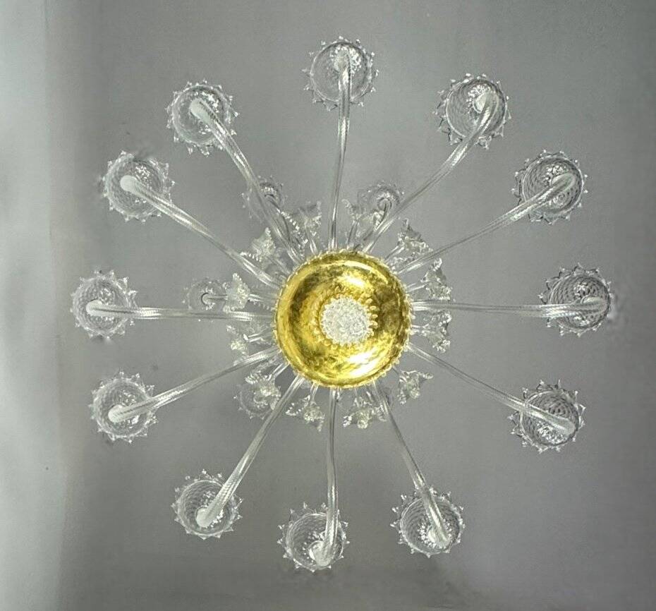 Murano Glass Venetian Chandelier, Colorless, Three Levels of Light
