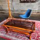 Vintage rattan coffee table and cannage and smoked glass top - 70s