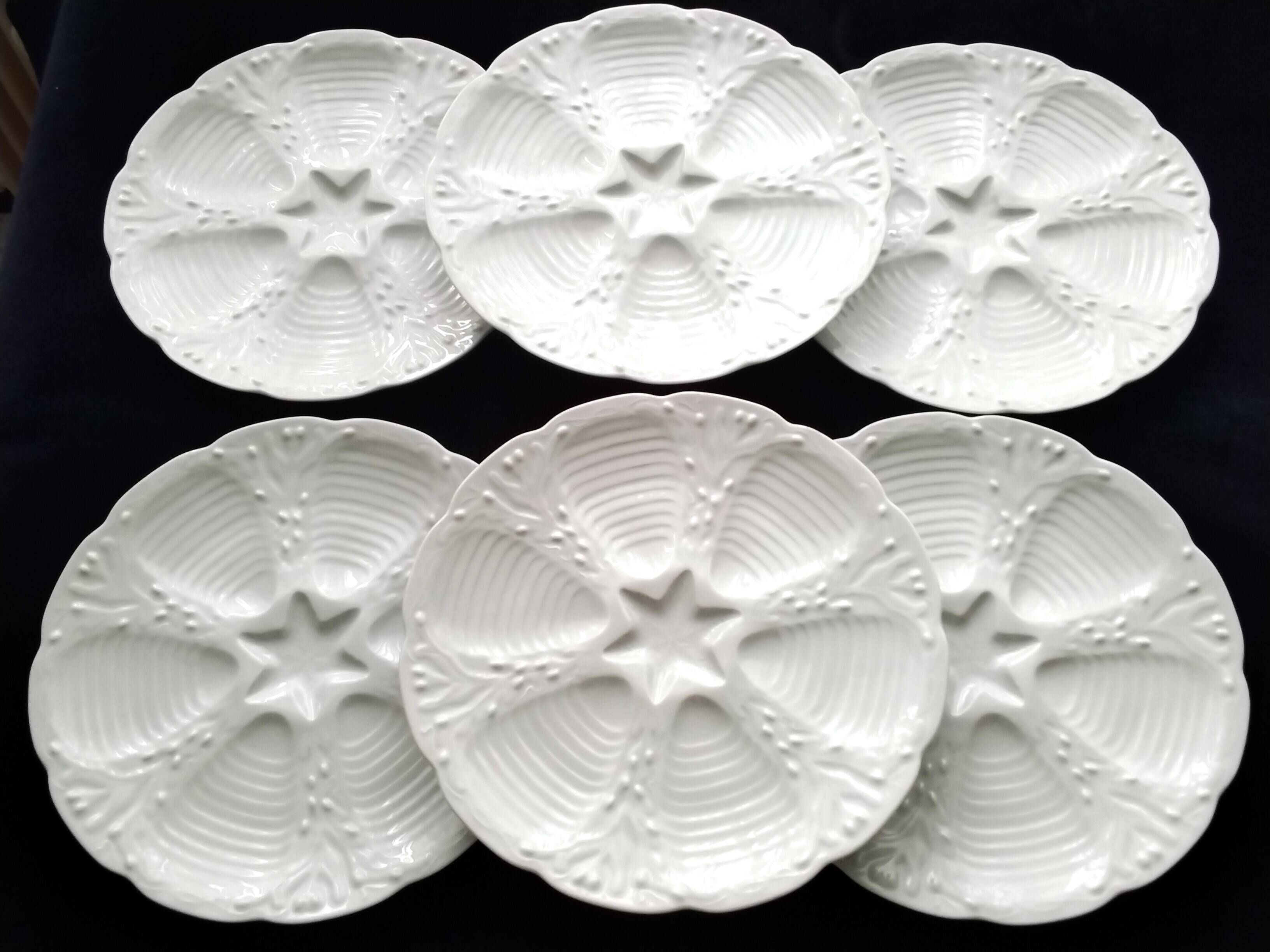 6 Porcelain oyster plates CNP Compagnie Nationale de Porcelaine