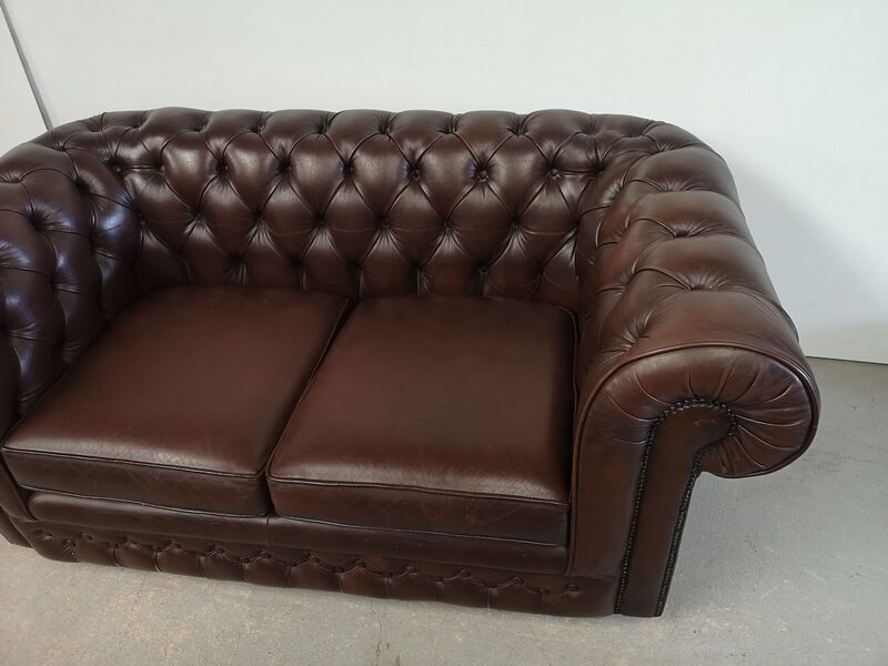 Brown leather chesterfield sofa two places