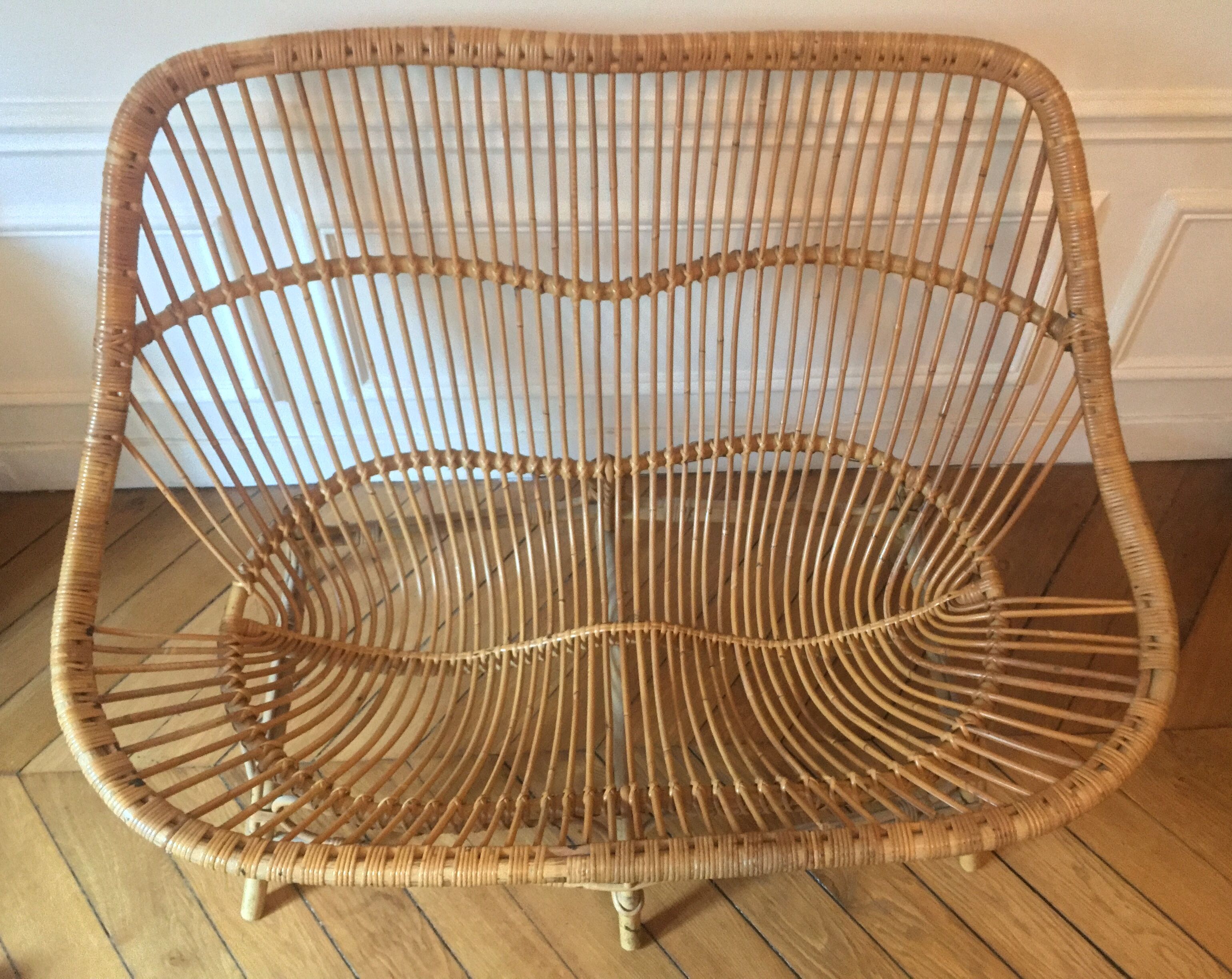 60s-70s wicker bench