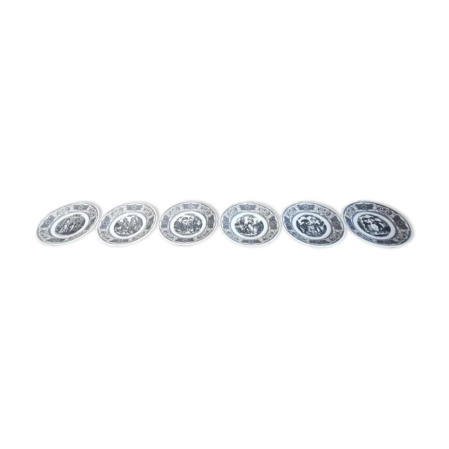 Set of 6 talking plates on "the language of flowers" in Gien earthenware