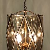 Vintage handmande octagonal glass and brass pendant lantern, Italy