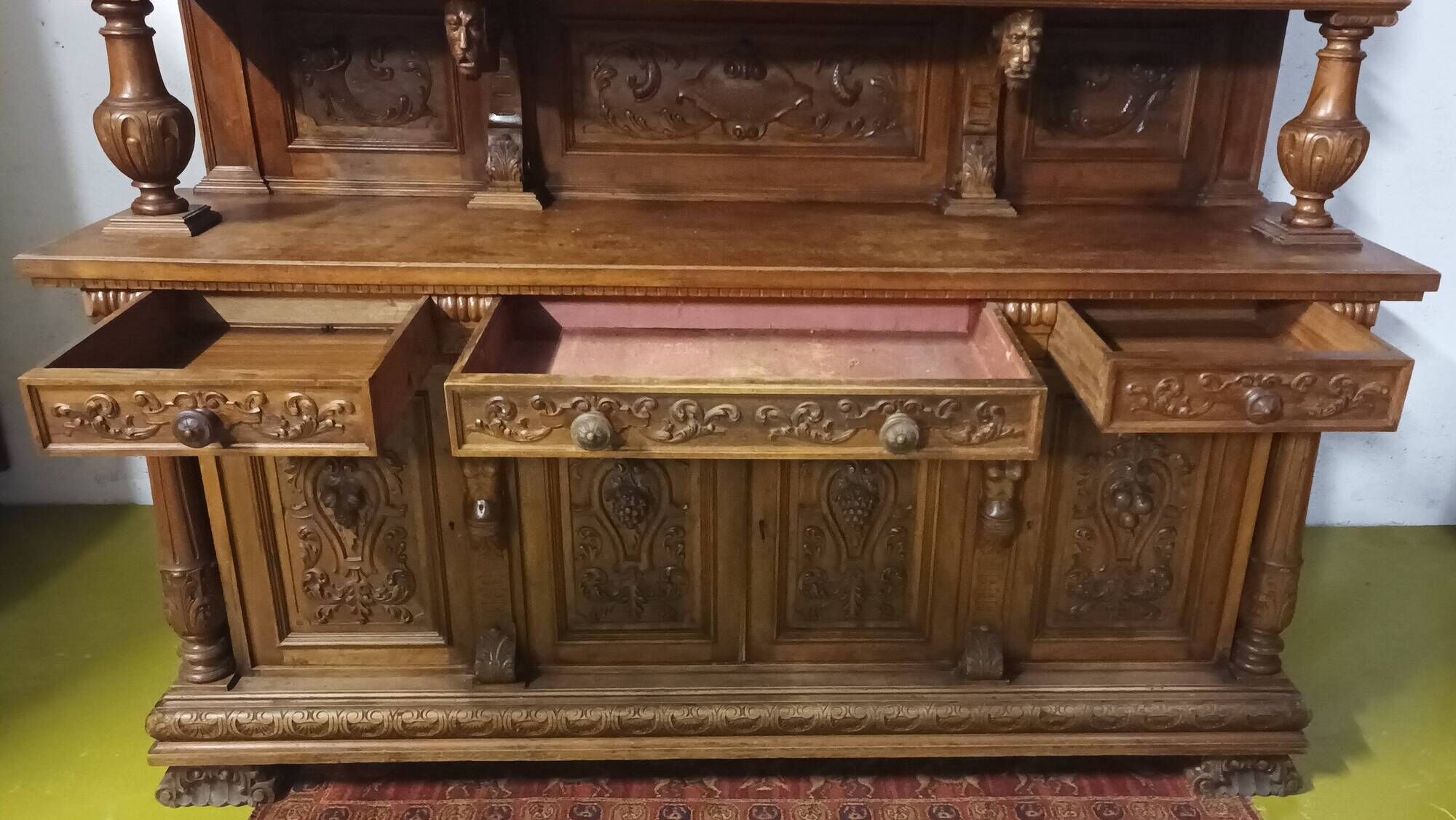 19th-century Renaissance walnut two-body buffet