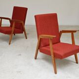Pair of Uluv red Eastern Bloc armchairs, 1960s