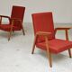 Pair of Uluv red Eastern Bloc armchairs, 1960s