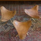 Vintage Mexican tripod stools in bamboo and leather.