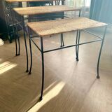 Rattan and Wrought Iron Nesting Tables