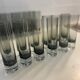 Set of black smoked glasses with large bubbles from the 1970s.