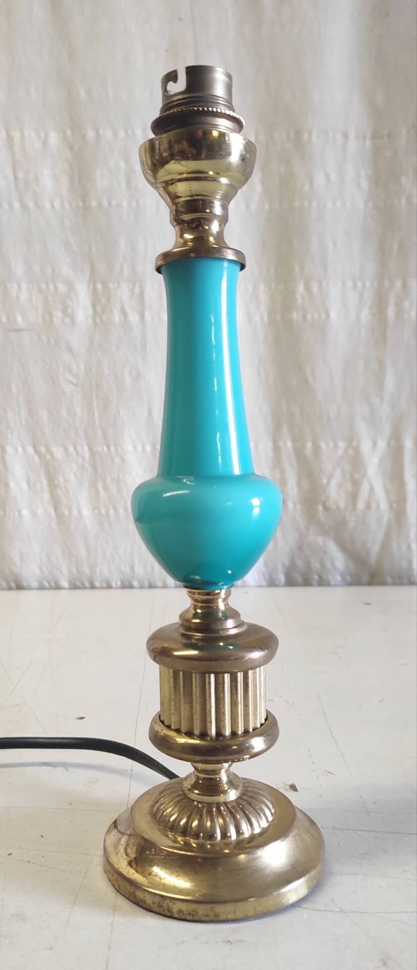 Lamp base in brass and turquoise opaline - mid 20th century.