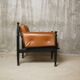 c. 1970 - Pair of lounge chairs in lacquered beech and cognac leather - France