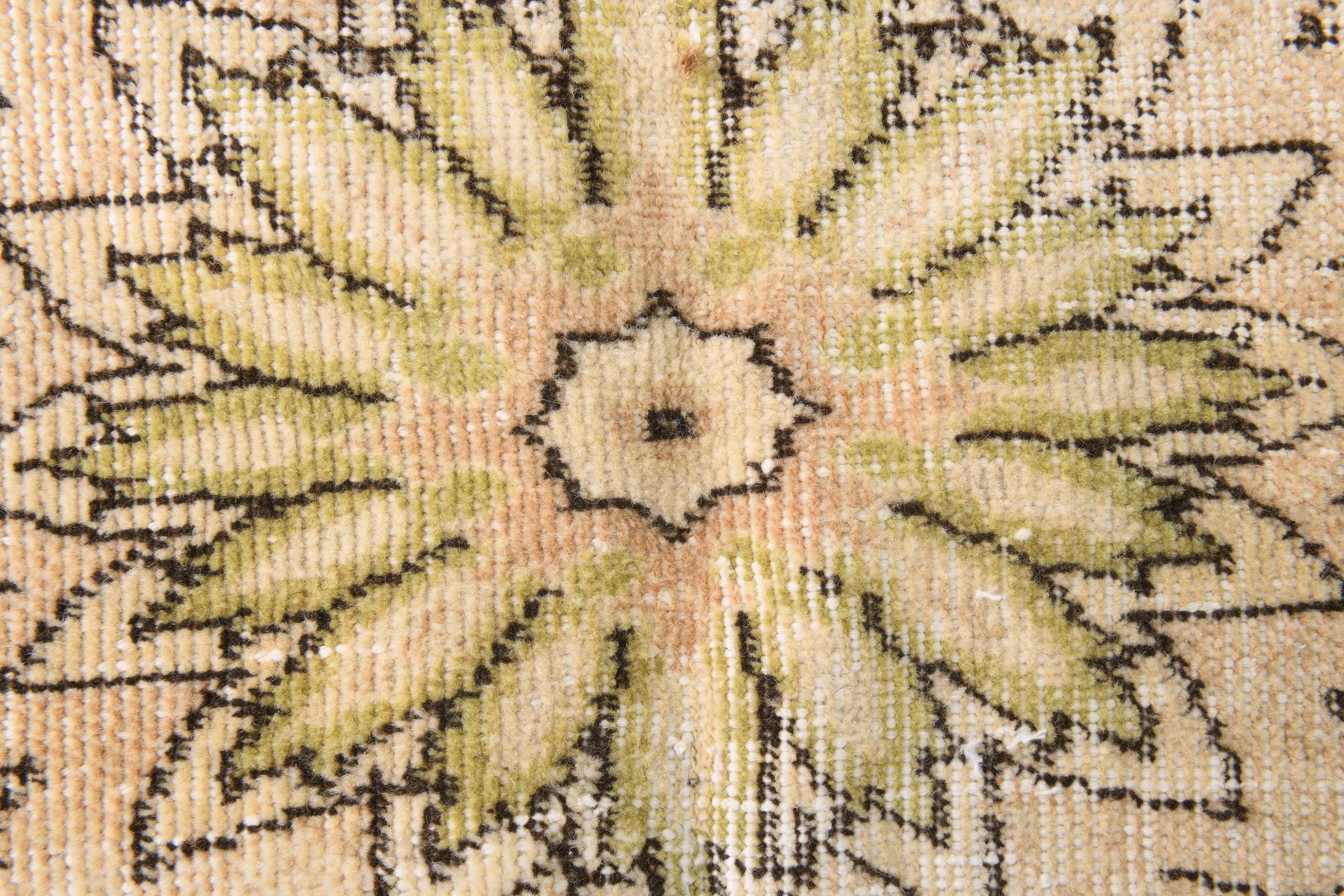 7x10 Turkish Oriental Pattern Light Yellow & Brown Vintage Rug, 215x320Cm