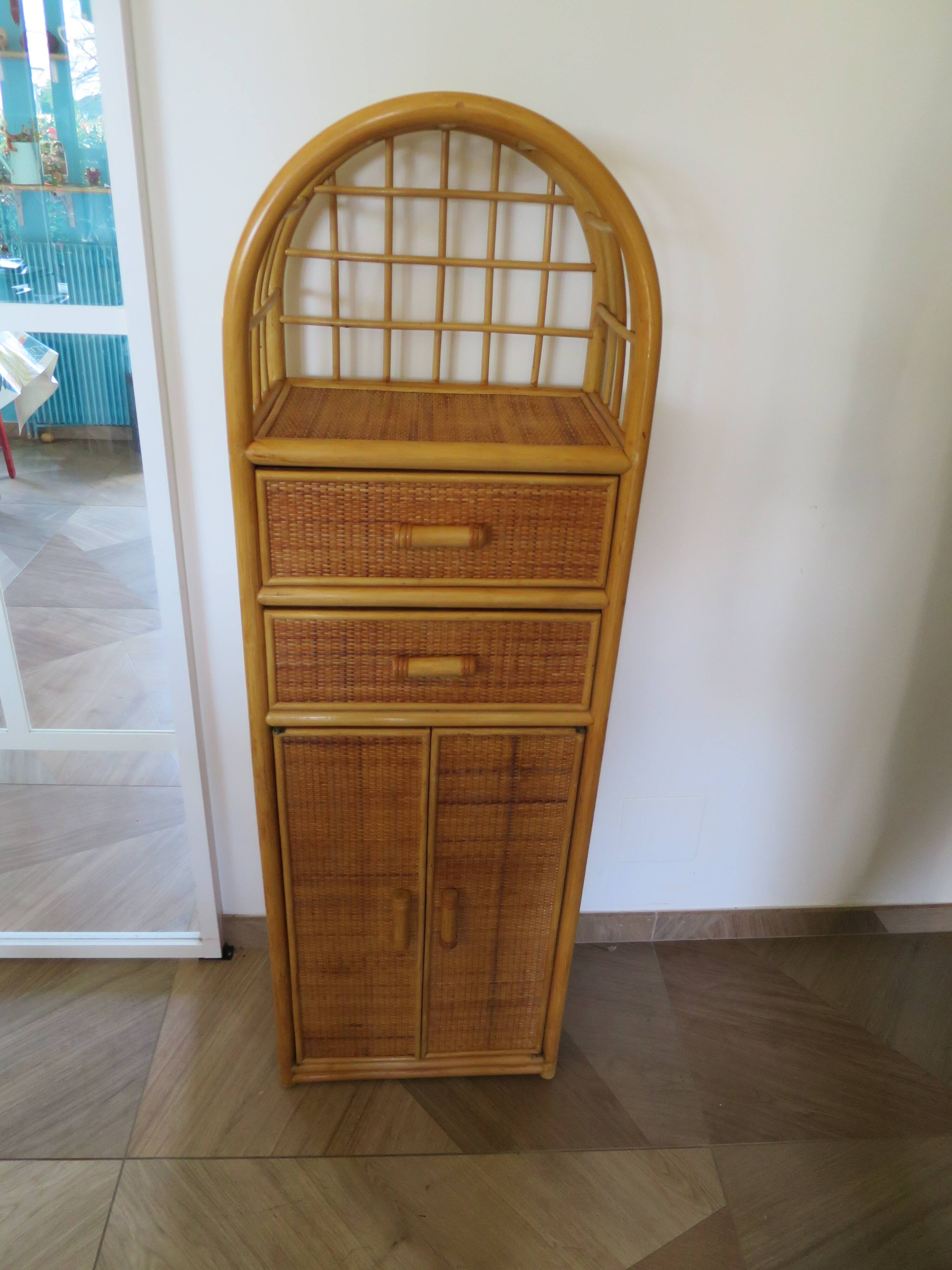 Vintage Library - 2 drawers - Woven rattan cupboard - 1980s - natural