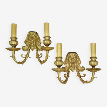 Pair of Japanese orientalist wall lights from the Napoleon III period from the 19th century - bronze