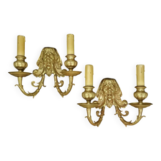 Pair of Japanese orientalist wall lights from the Napoleon III period from the 19th century - bronze