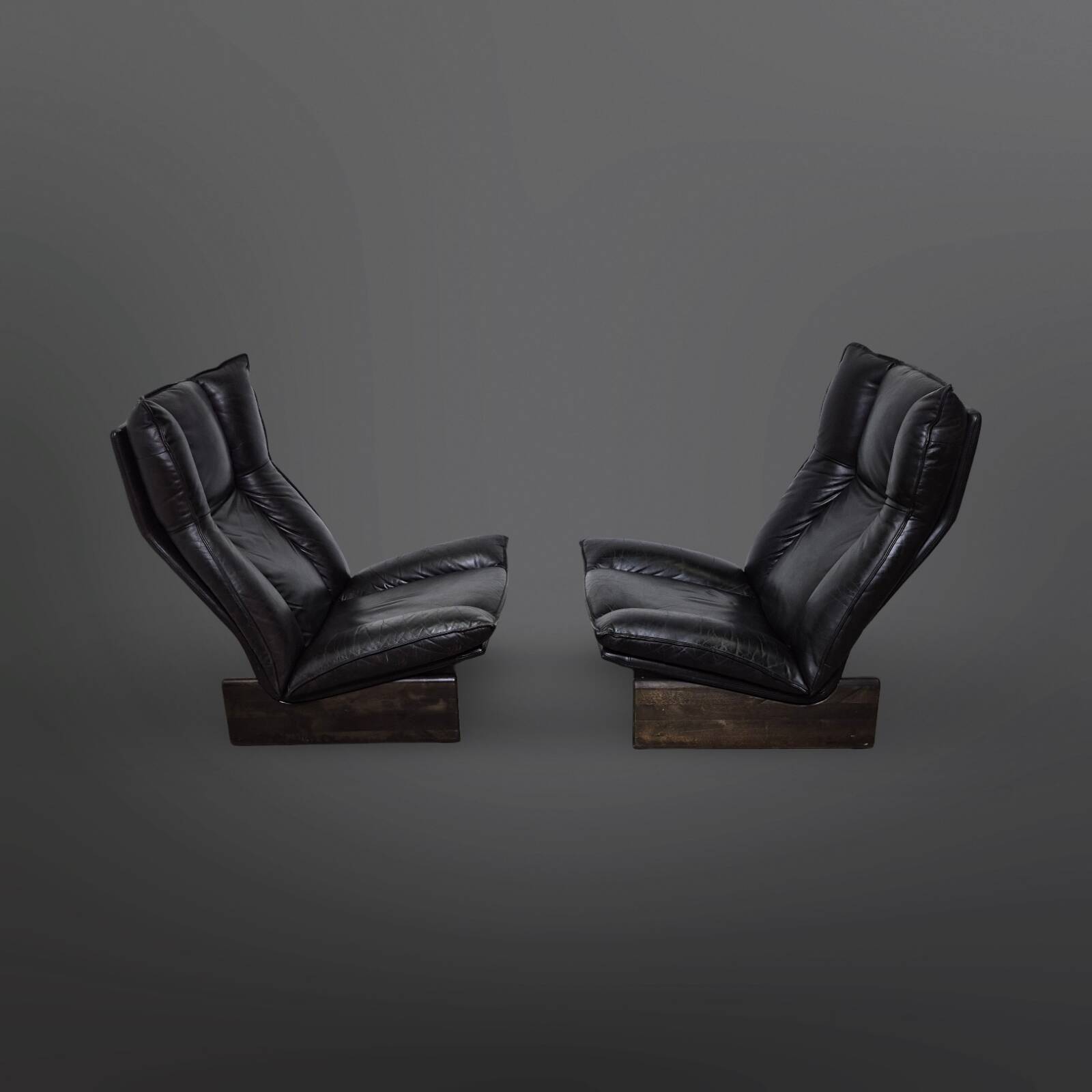 Set of 2 black leather lounge chairs by Peem Oy, Finland 1970s