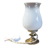 Art deco accent lamp with white opaline bronze base