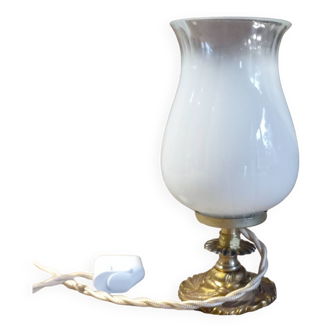 Art deco accent lamp with white opaline bronze base