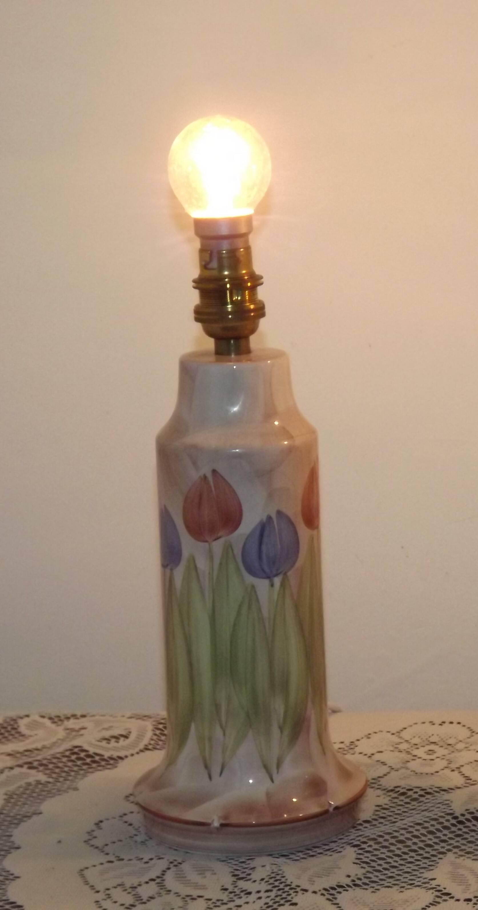 Set of 2 Hand-Painted Jersey Pottery Tulip Design Table / Bedside Lamps