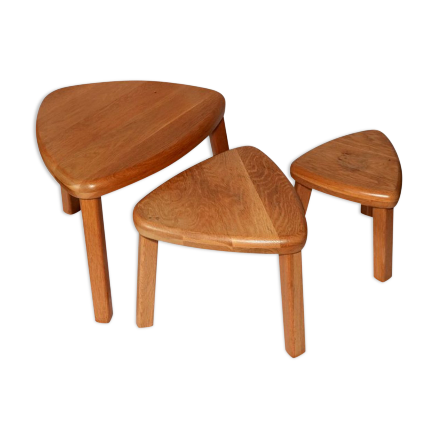 Brutalist oak organic curved oval side or nesting tables, Dutch ca 1960