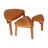 Brutalist oak organic curved oval side or nesting tables, Dutch ca 1960