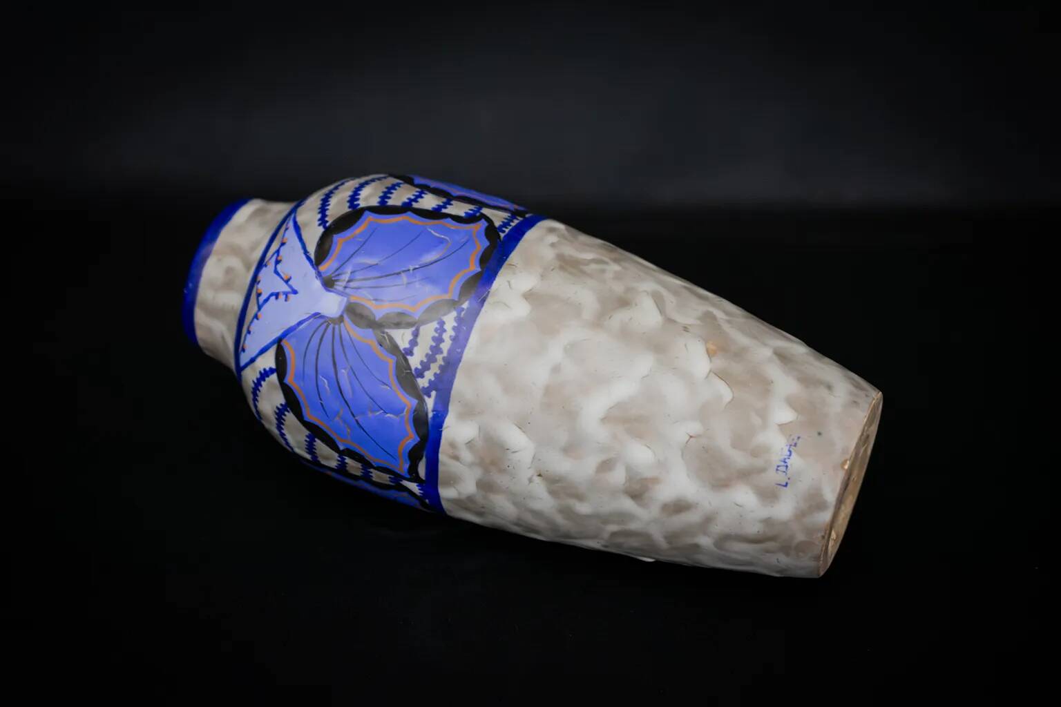 Vase Art déco en grès émaillé de Louis Dage, motifs papillon, circa 1930
