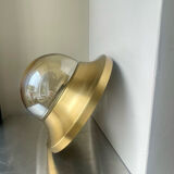 Vintage  Midcentury wall ceiling light in  Brass amber colored glass
