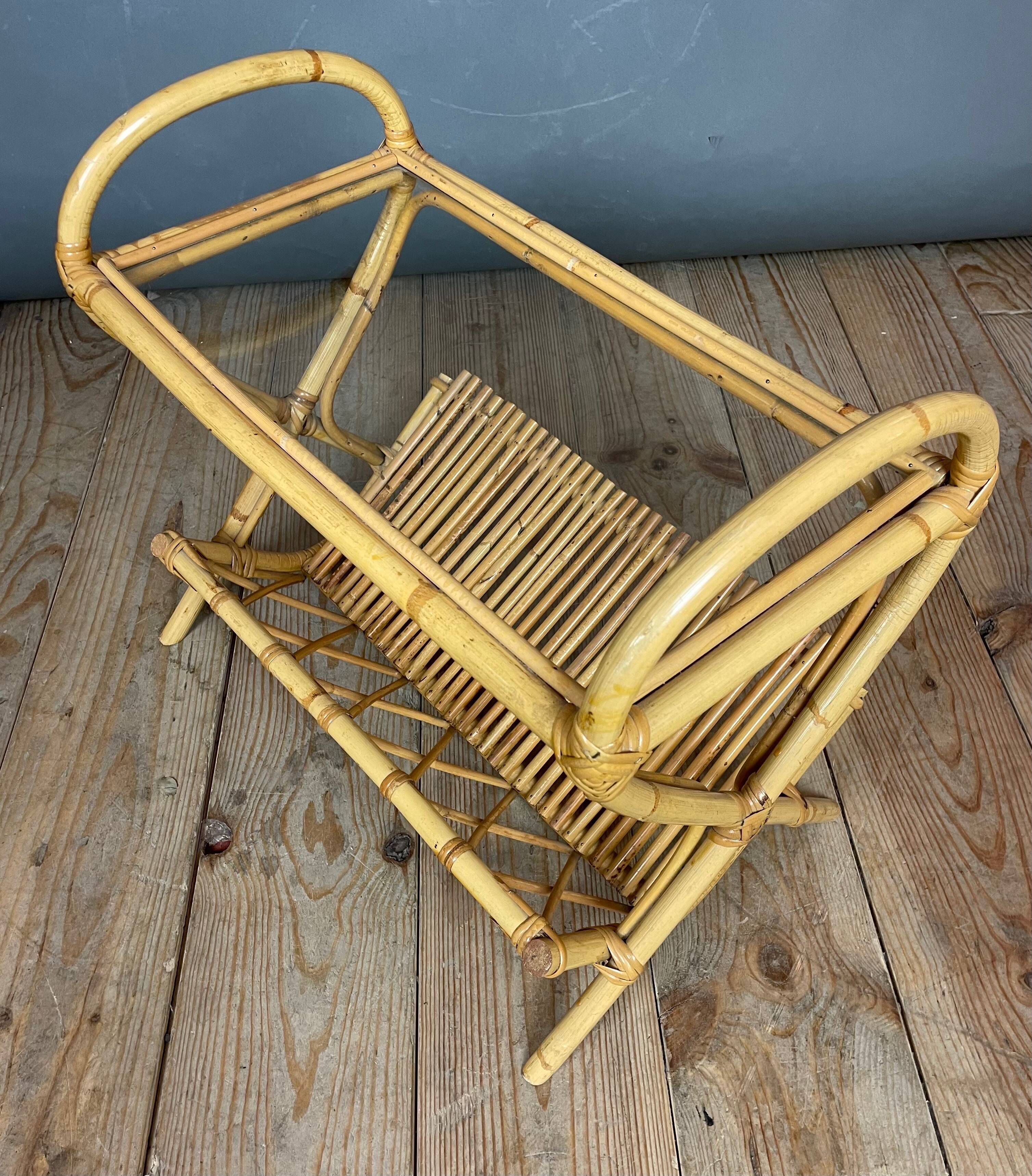 Rattan and glass end table 1960s