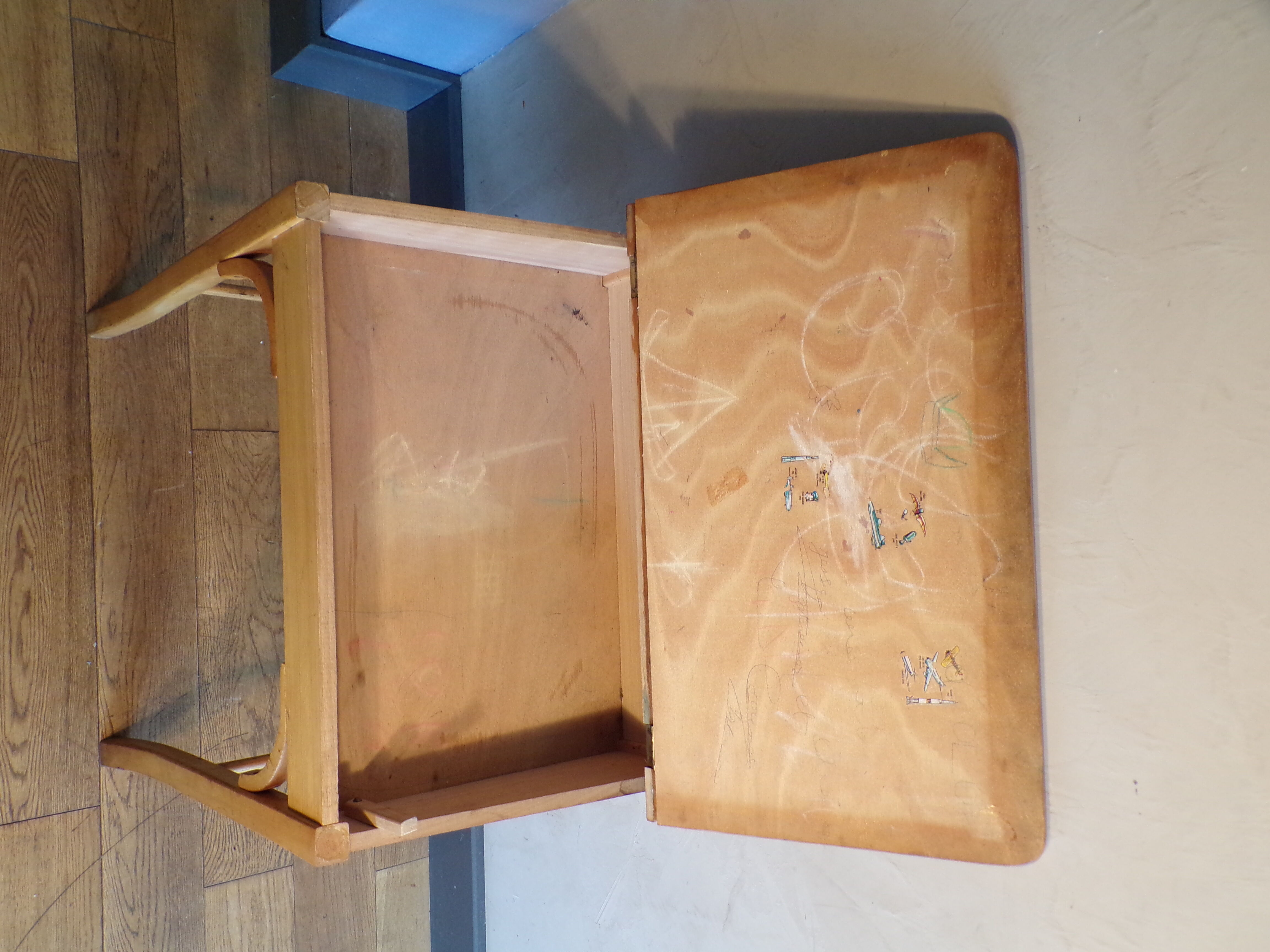 Vintage wood desk with ink