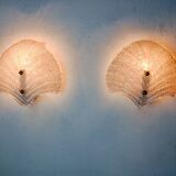 Pair of XL shell wall lights, frosted Murano glass, Italy, 1980