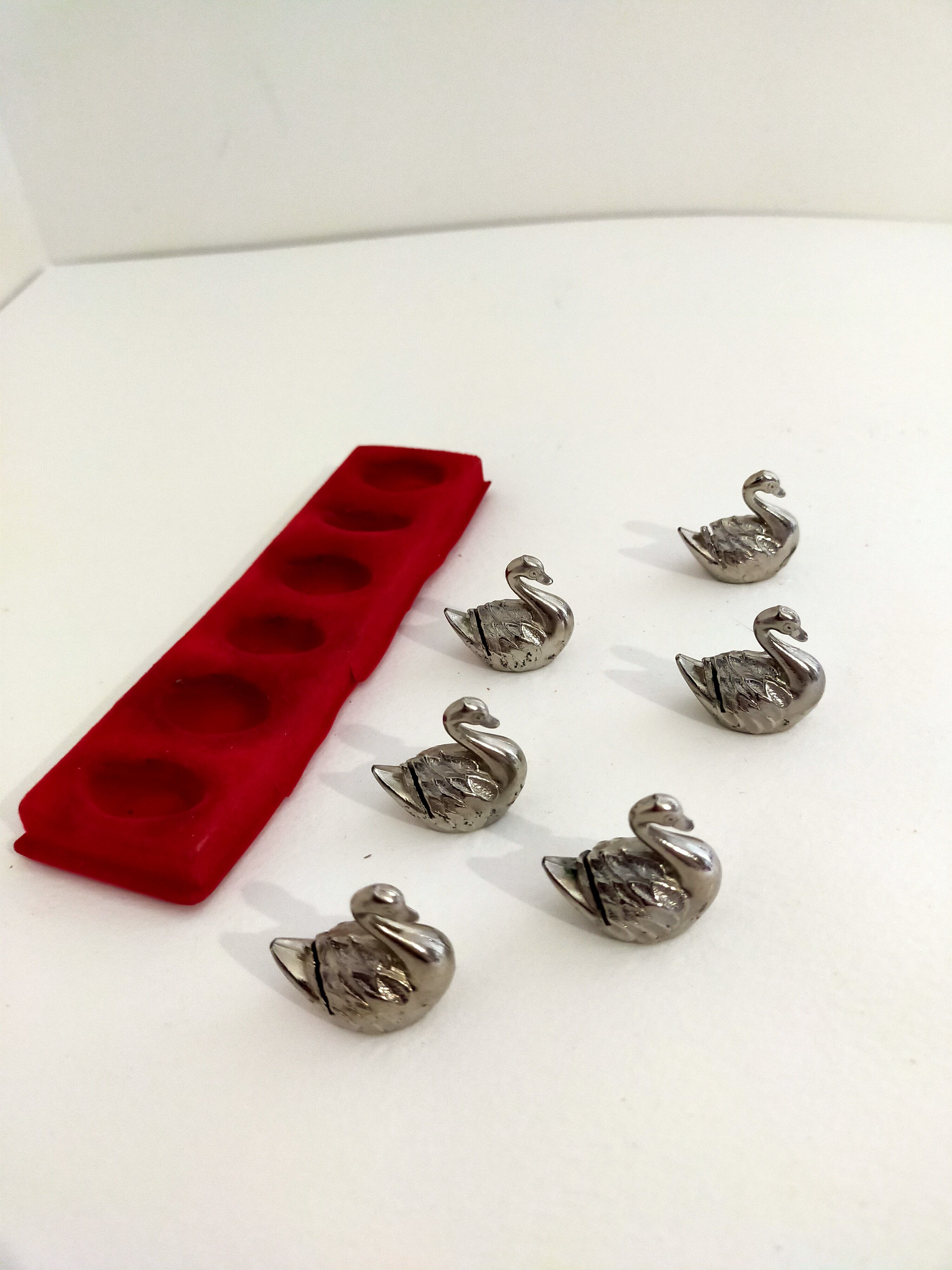 6 knife holder animal decoration swans in silver metal