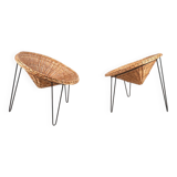 Pair of wicker "basket" armchairs