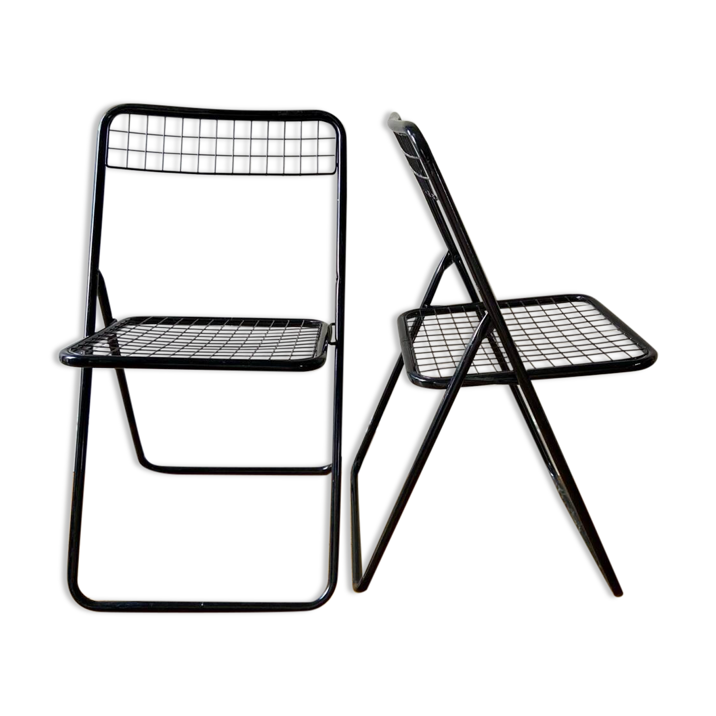 Pair of black lacquered metal "Ted Ned" chairs by Niels Gammelgaard, circa 1970-1980