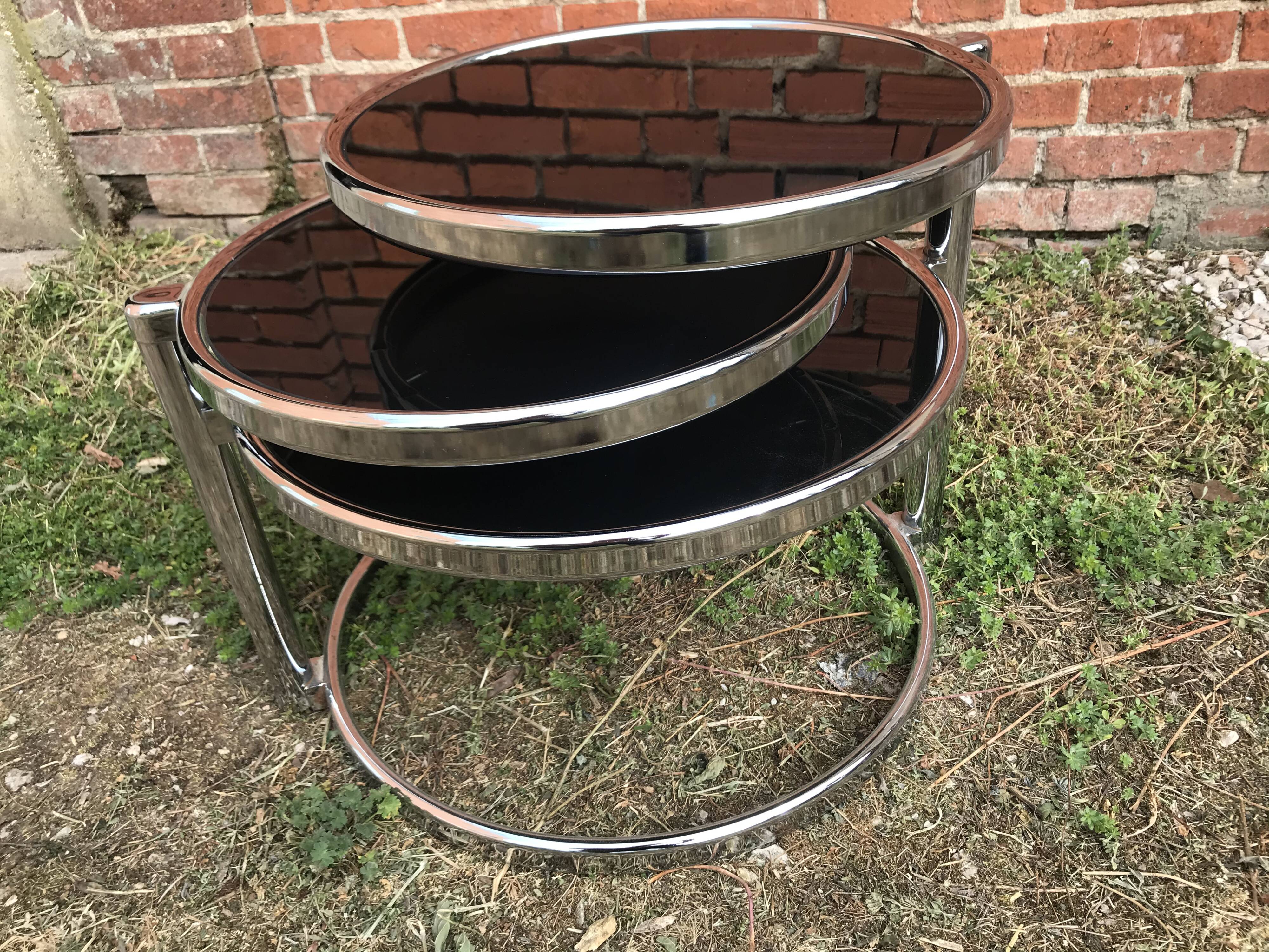 Chrome and smoked glass round coffee table 1970