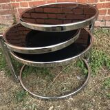 Chrome and smoked glass round coffee table 1970