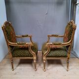 Pair of armchairs in gilded wood Louis XVI style
