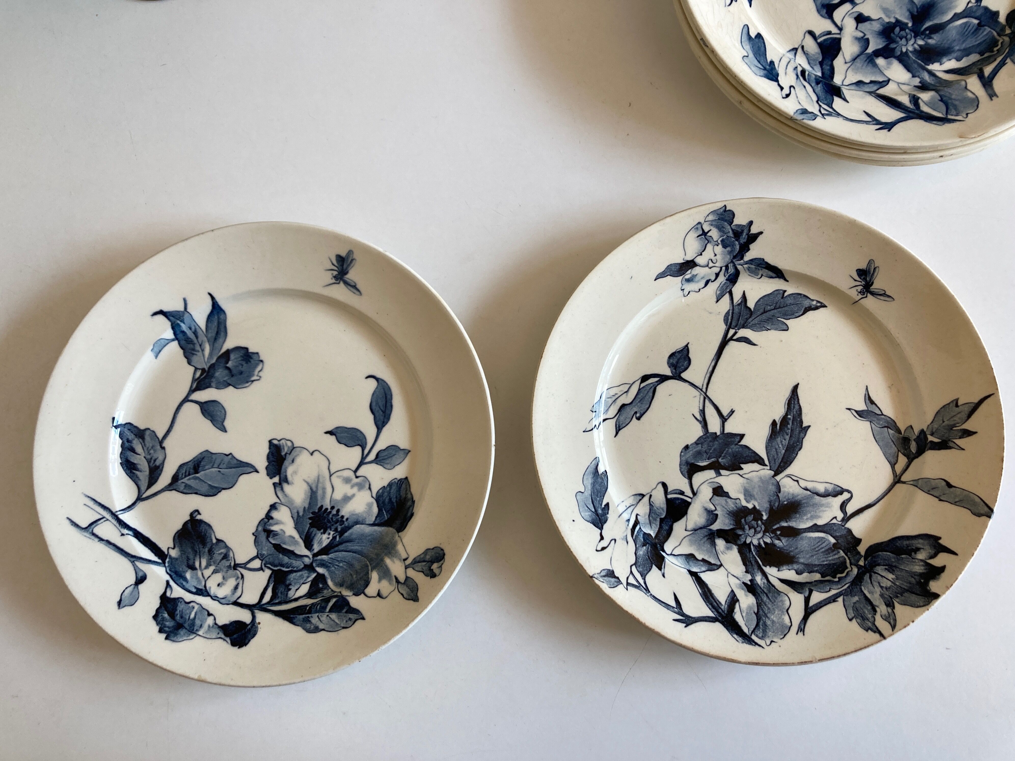 Set of 6 plates poppies faience of Gien 19th decoration Summer