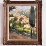 Watercolor on paper, Saint-Guilhem-le-Désert by Ch. Mazelin, 20th century