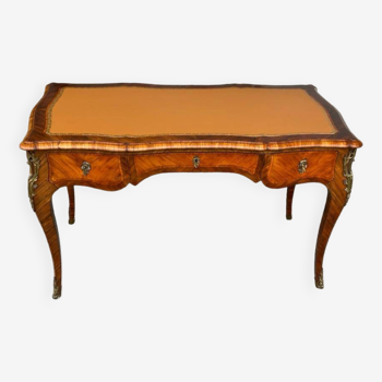 Louis XV Style Flat Desk In Marquetry And Gilt Bronze From Napoleon III Period