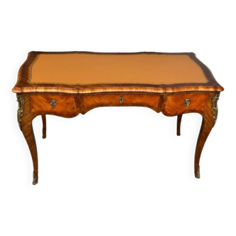 Louis XV Style Flat Desk In Marquetry And Gilt Bronze From Napoleon III Period