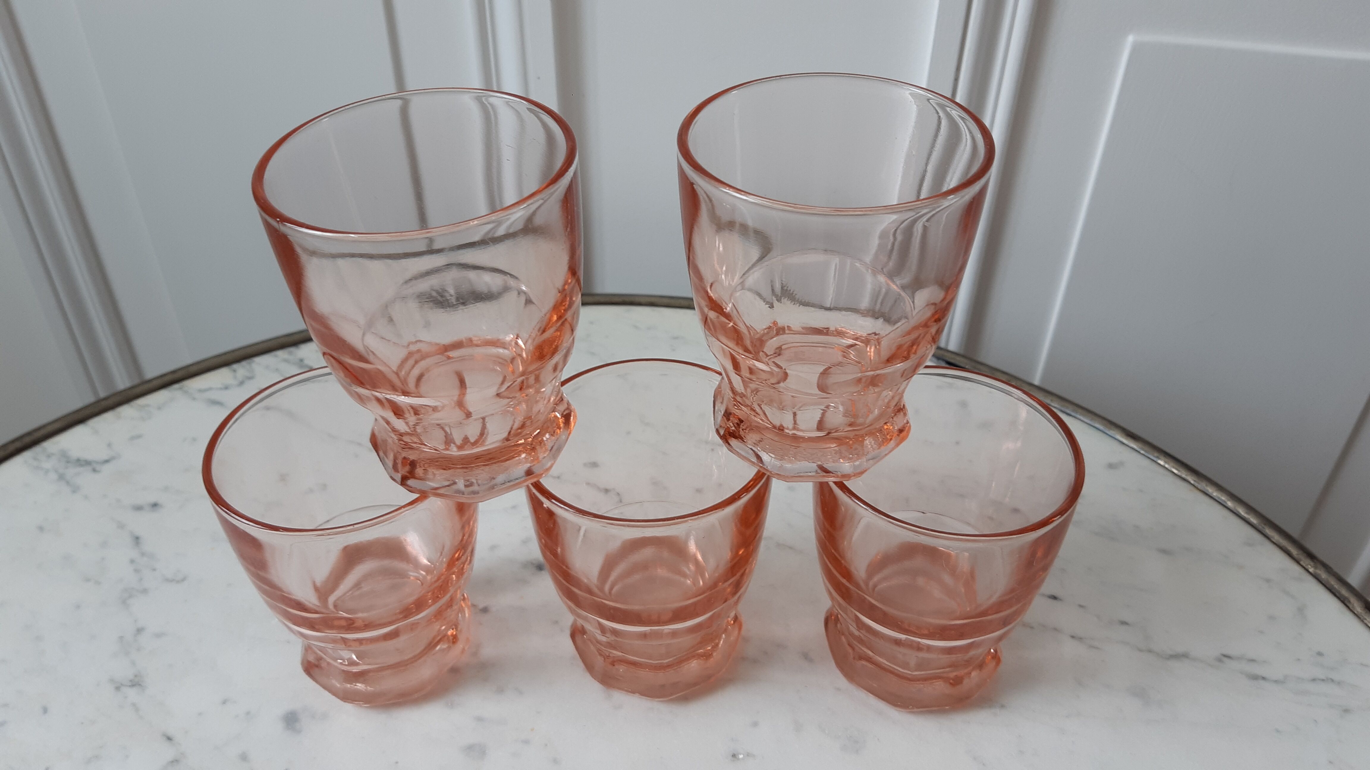 Set of 5 pink art deco glasses 30s