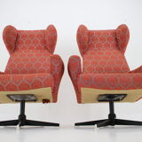 1970s pair of swivel wingback armchairs, Czechoslovakia